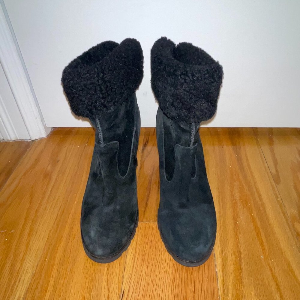 Black Suede Ugg Heeled Boots